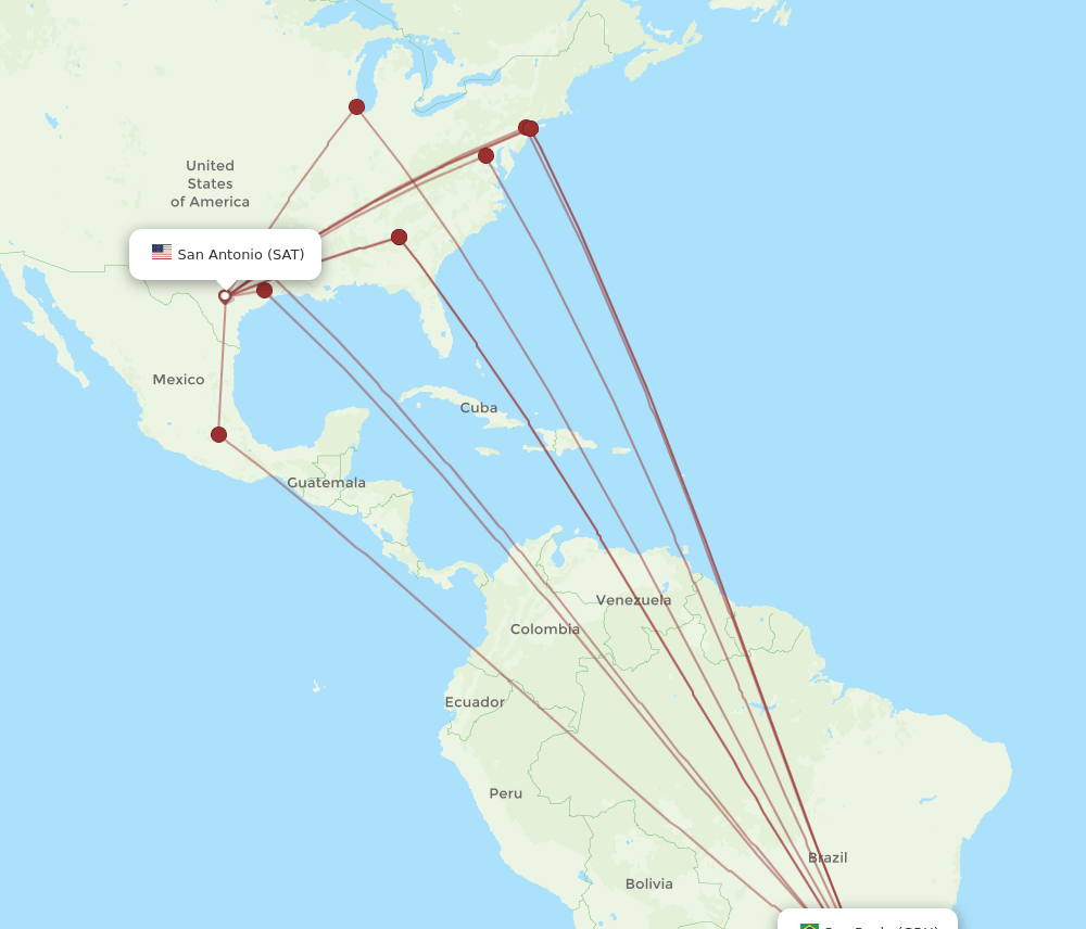 SAT to GRU flights and routes map