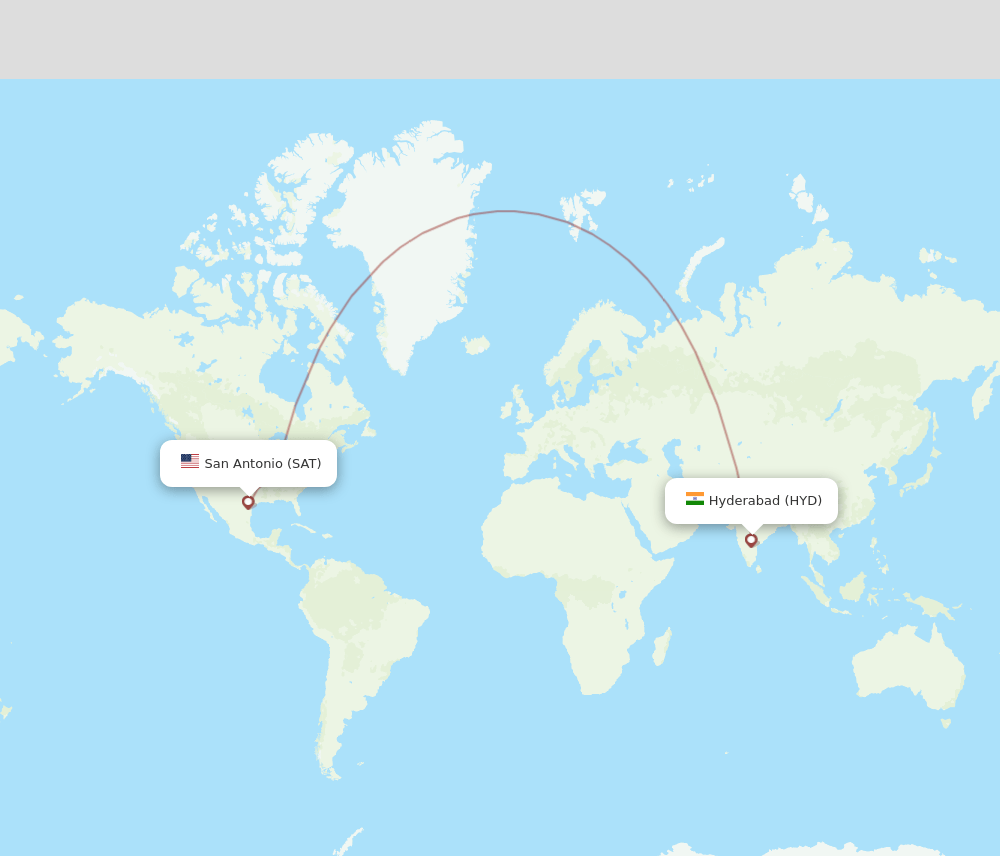 San Antonio - Hyderabad route map and flight paths