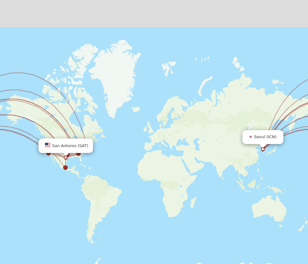 SAT to ICN flights and routes map