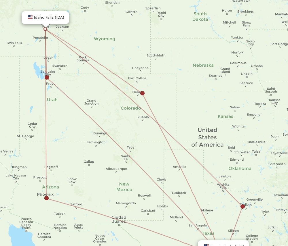 SAT to IDA flights and routes map
