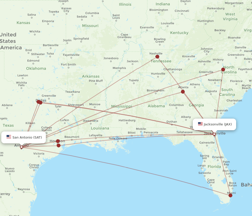 SAT-JAX flight routes