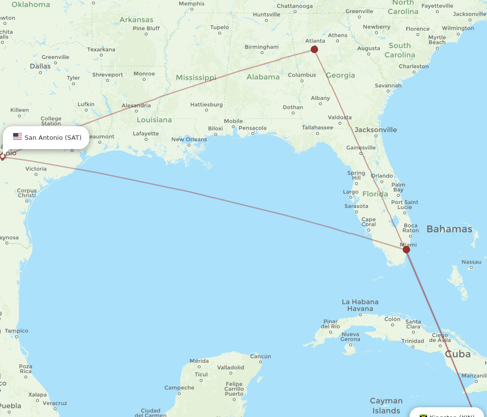 SAT to KIN flights and routes map