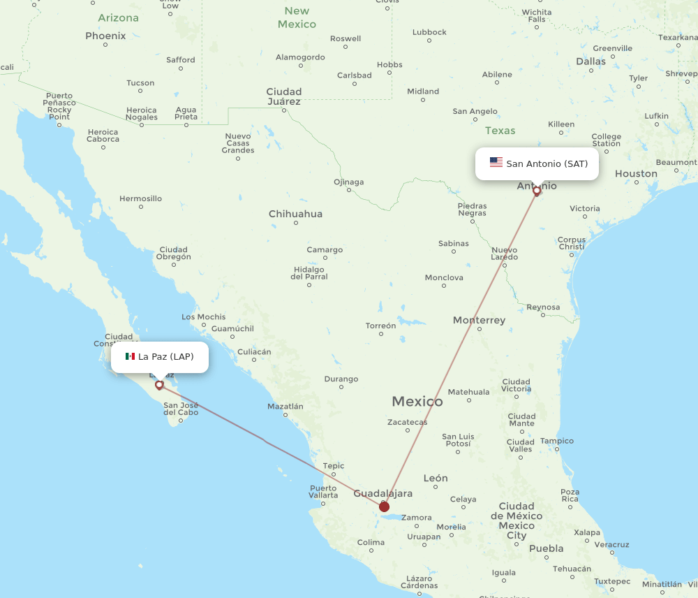 SAT to LAP flights and routes map