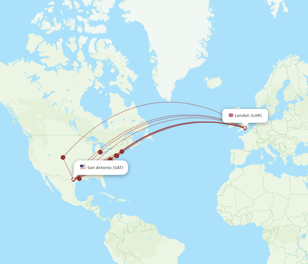 SAT-LHR flight routes
