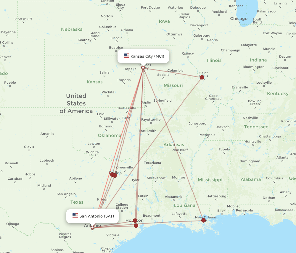 SAT-MCI flight routes