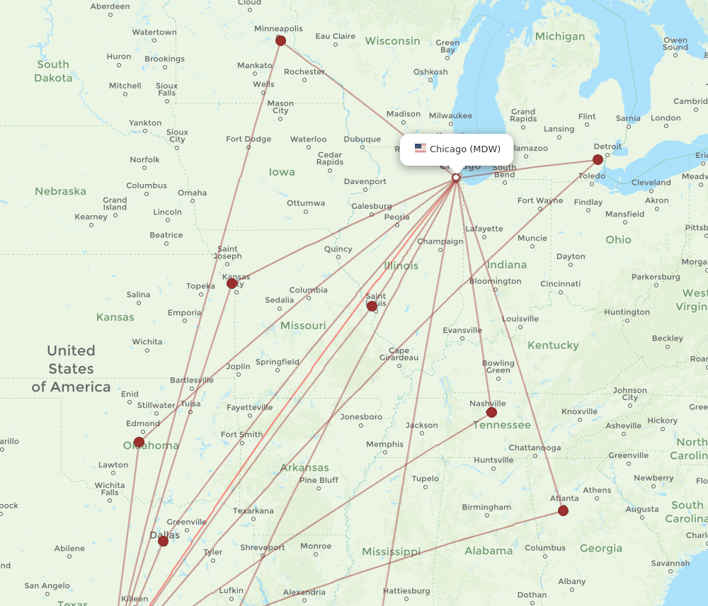 SAT to MDW flights and routes map
