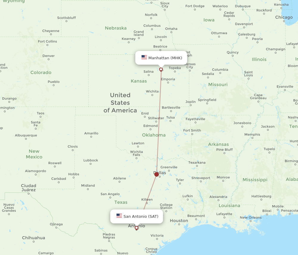 SAT-MHK flight routes
