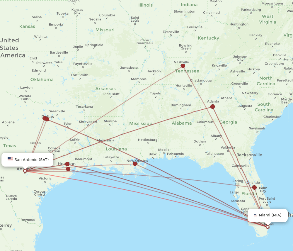 SAT-MIA flight routes