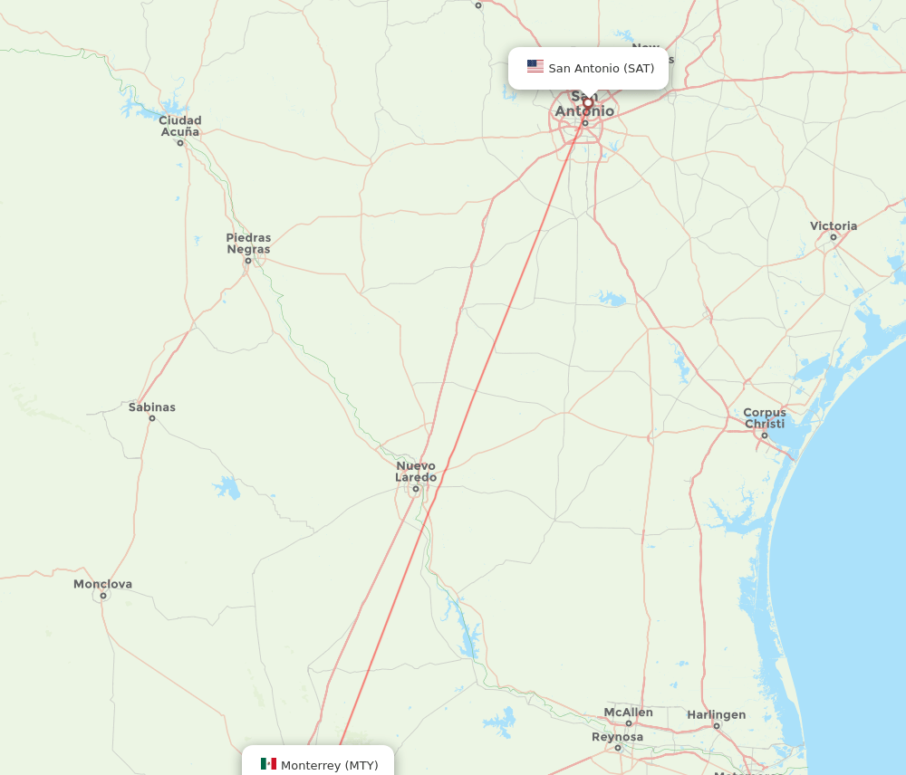 San Antonio - Monterrey route map and flight paths
