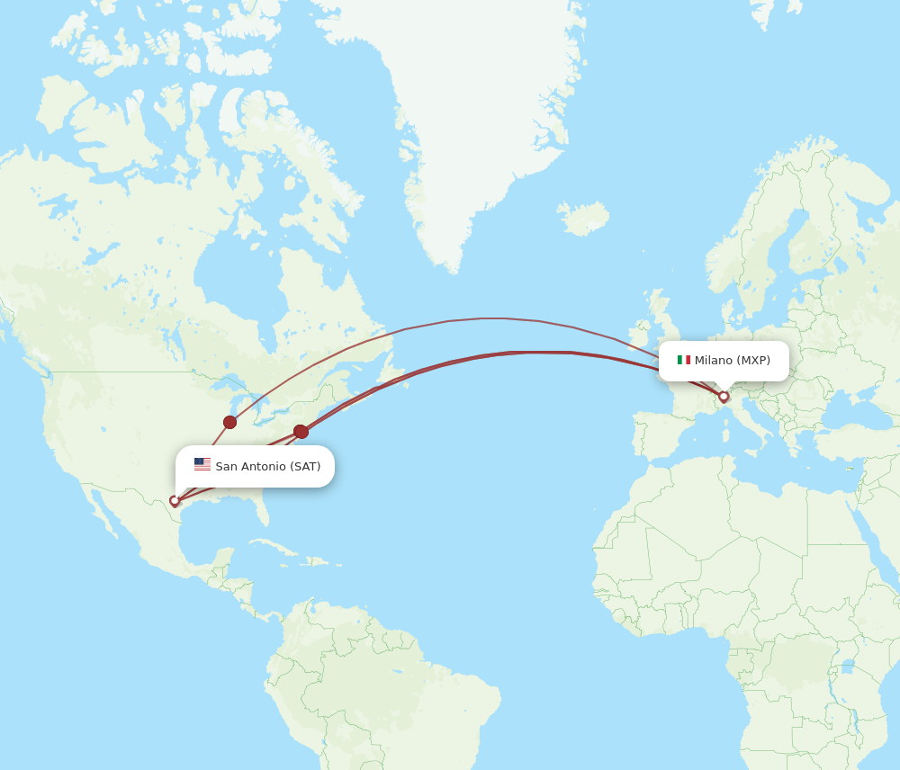 SAT to MXP flights and routes map