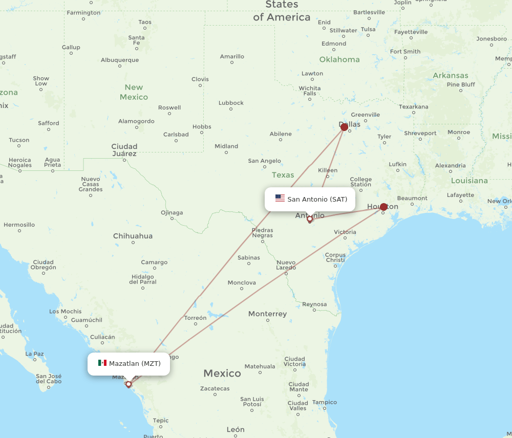 SAT-MZT flight routes