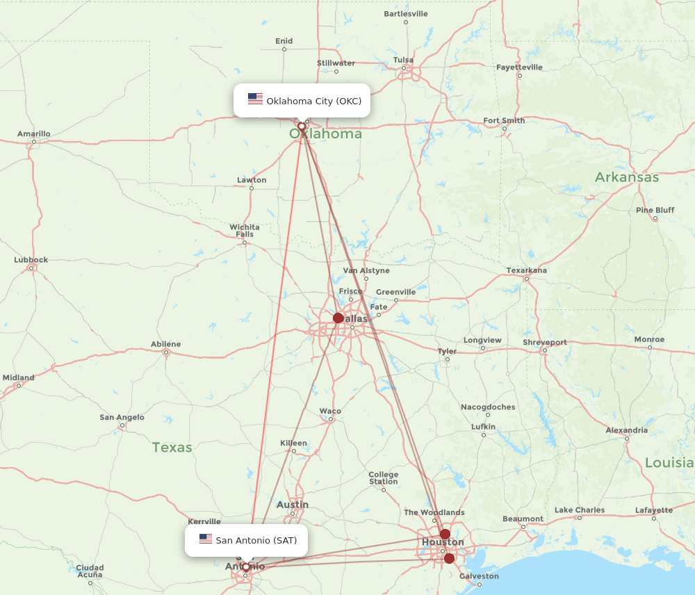 SAT to OKC flights and routes map