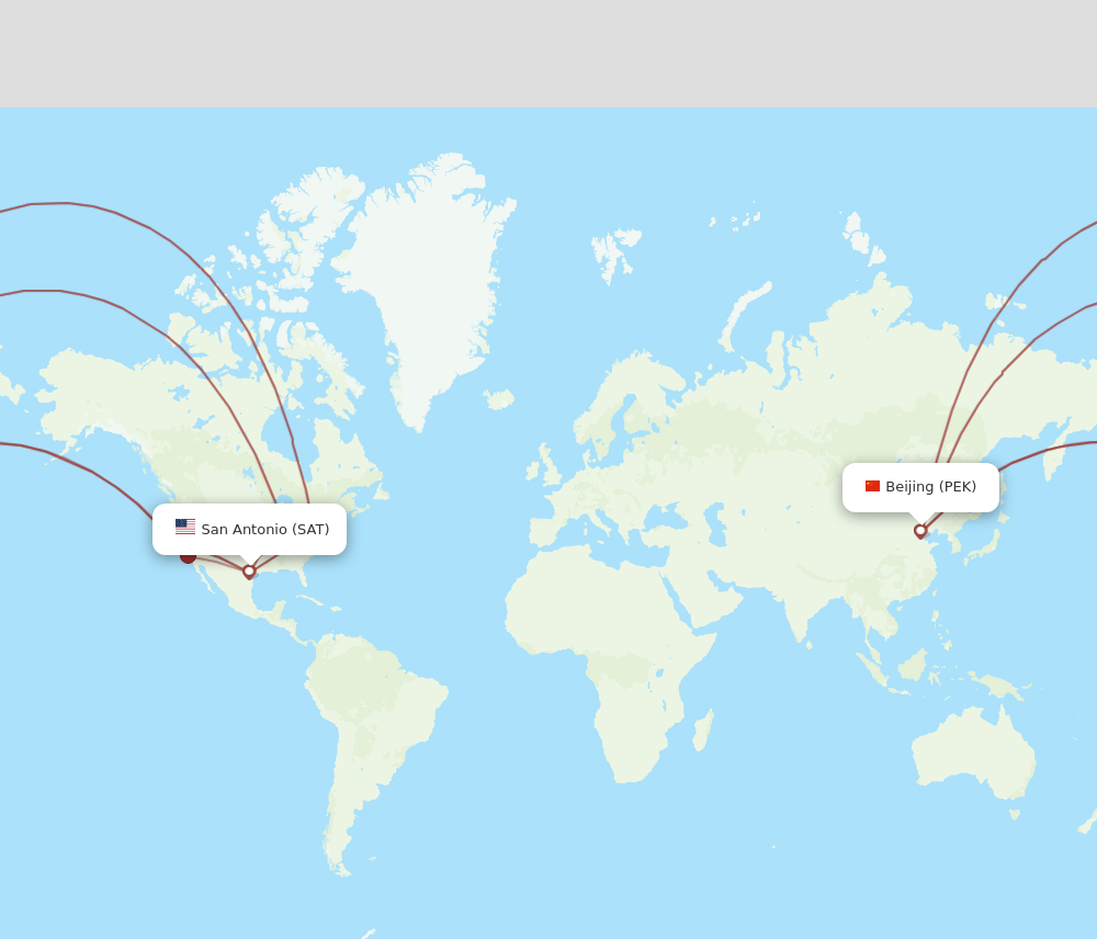 SAT to PEK flights and routes map