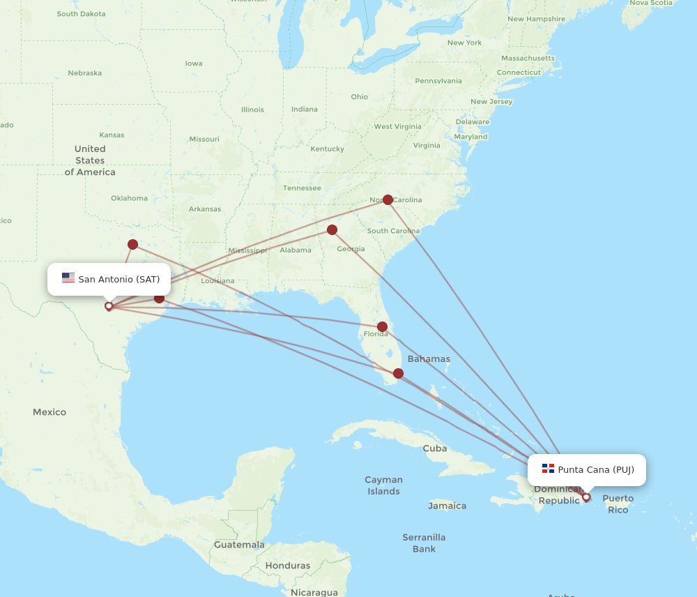SAT to PUJ flights and routes map