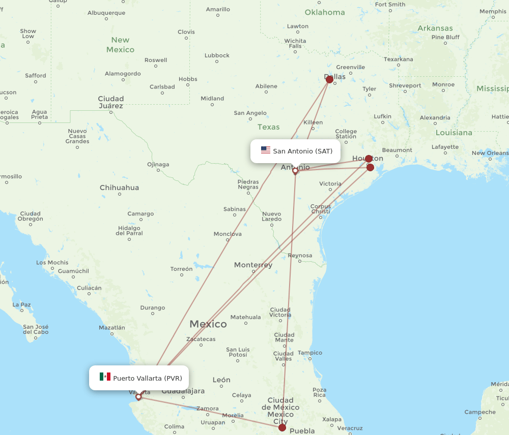 SAT to PVR flights and routes map