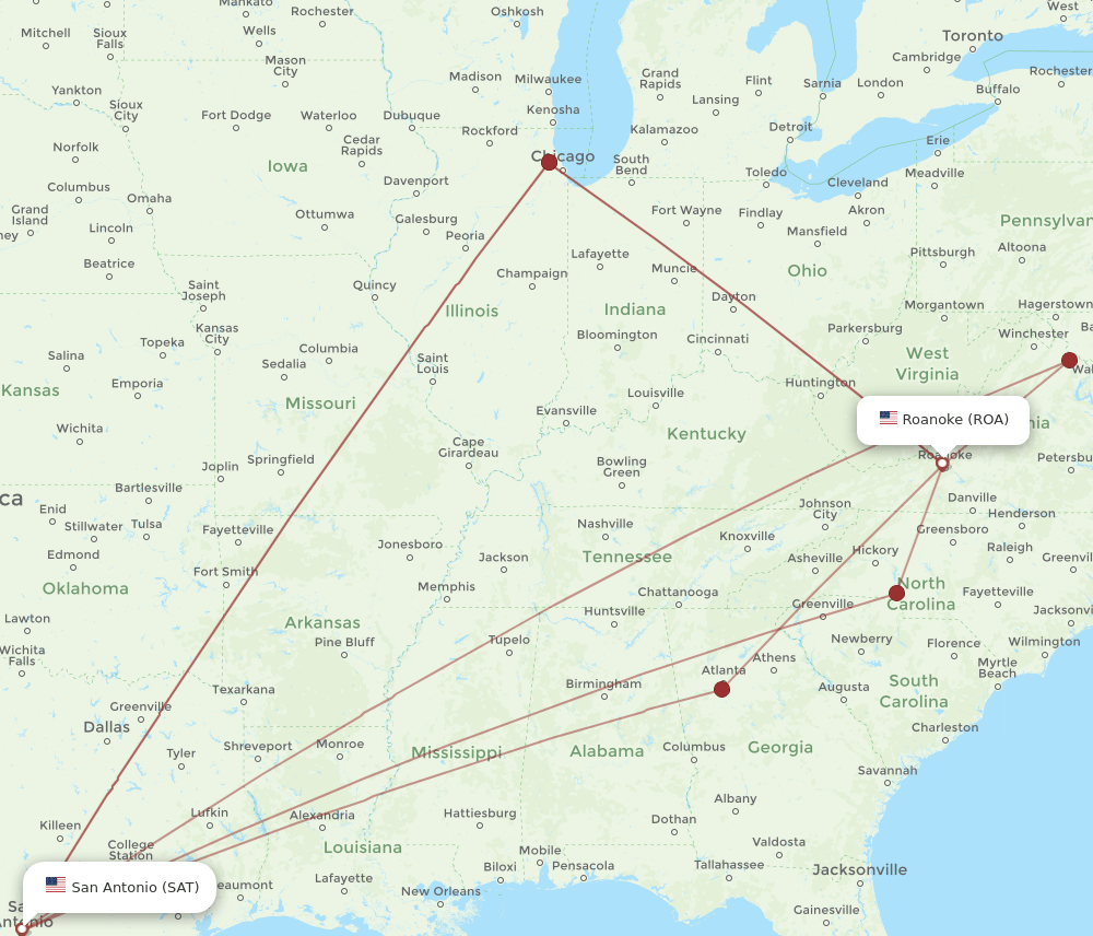 SAT-ROA flight routes