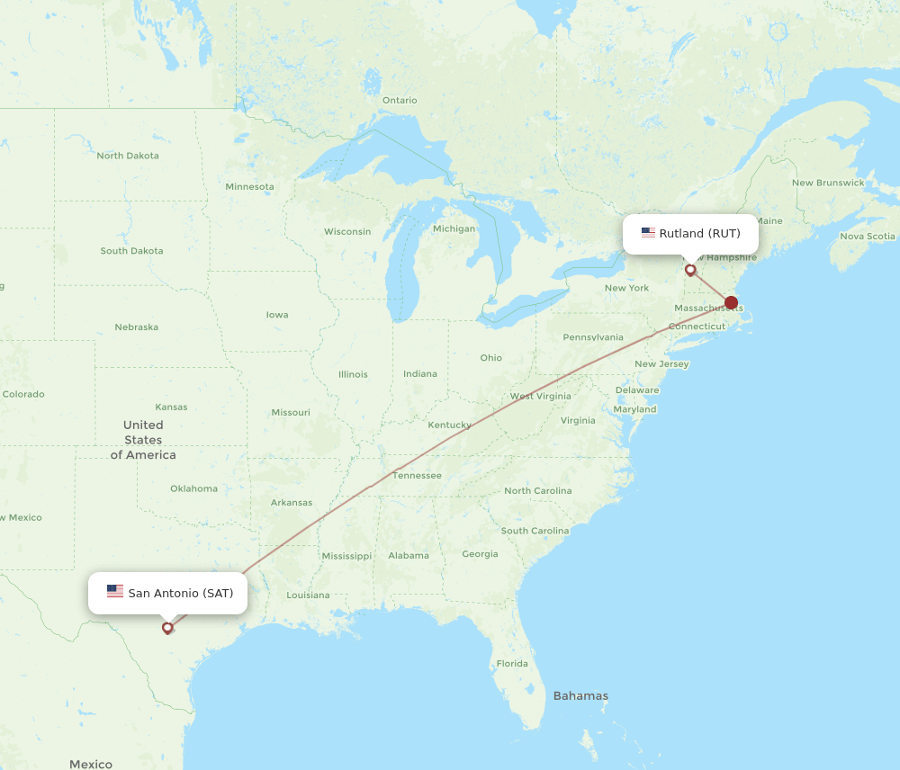 San Antonio - Rutland route map and flight paths