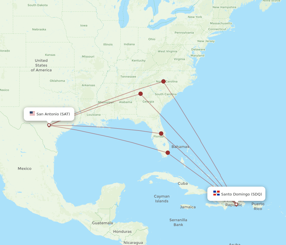 SAT to SDQ flights and routes map