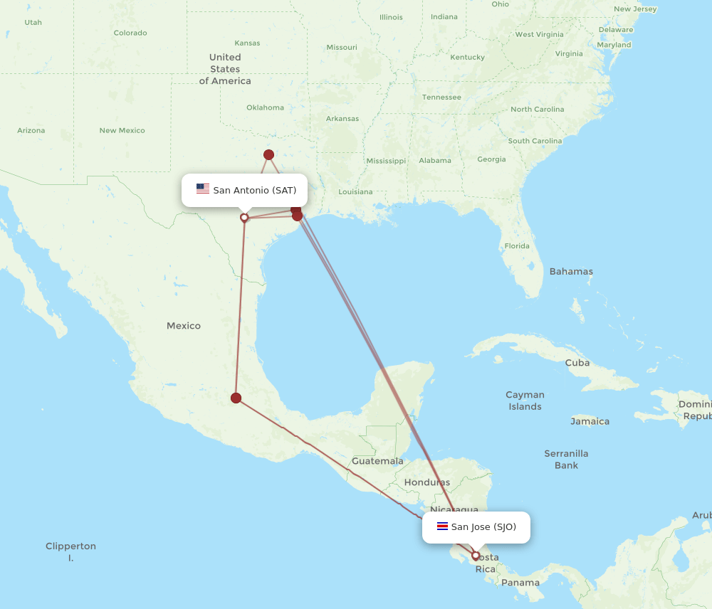 SAT-SJO flight routes