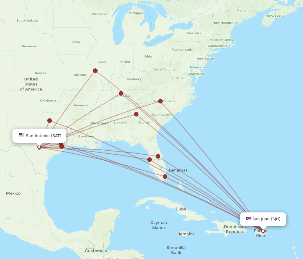 SAT-SJU flight routes