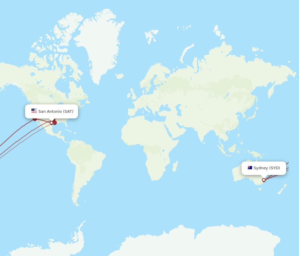 SAT-SYD flight routes