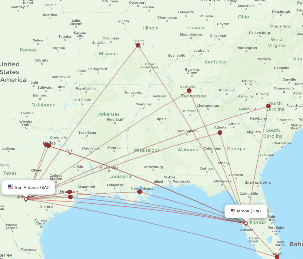 SAT-TPA flight routes