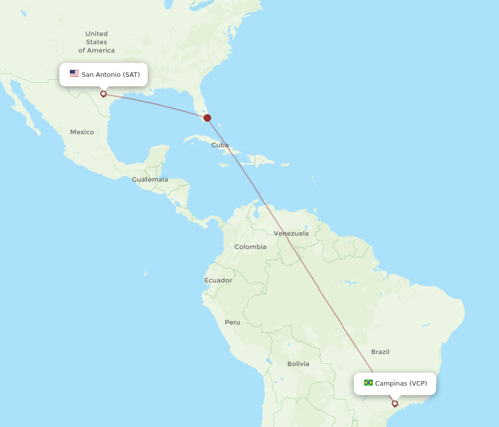 San Antonio - Campinas route map and flight paths
