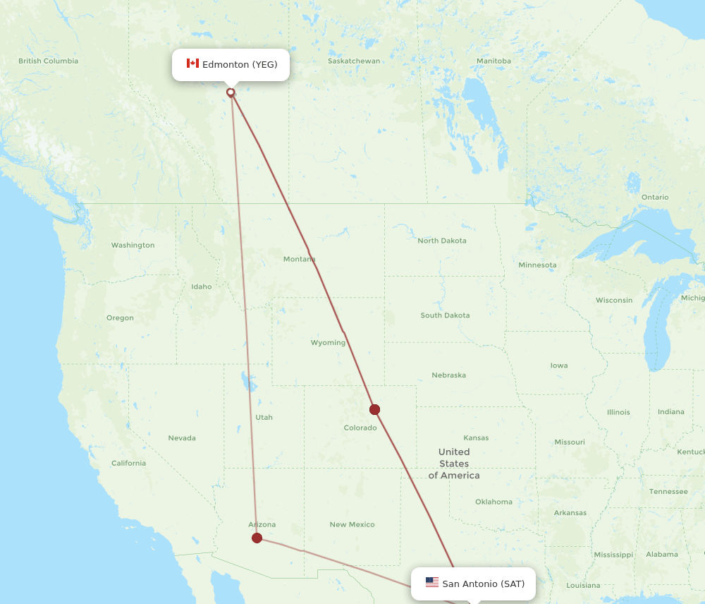 SAT-YEG flight routes