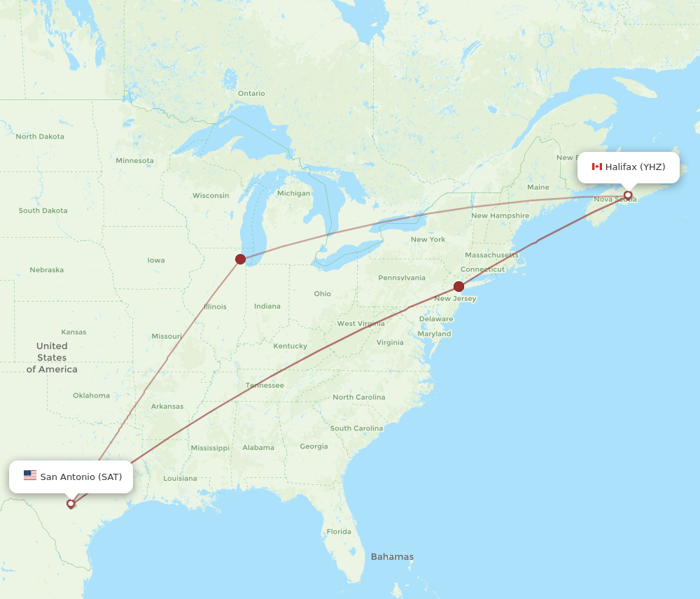 SAT to YHZ flights and routes map