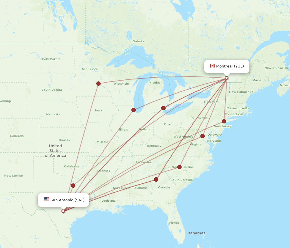 SAT-YUL flight routes
