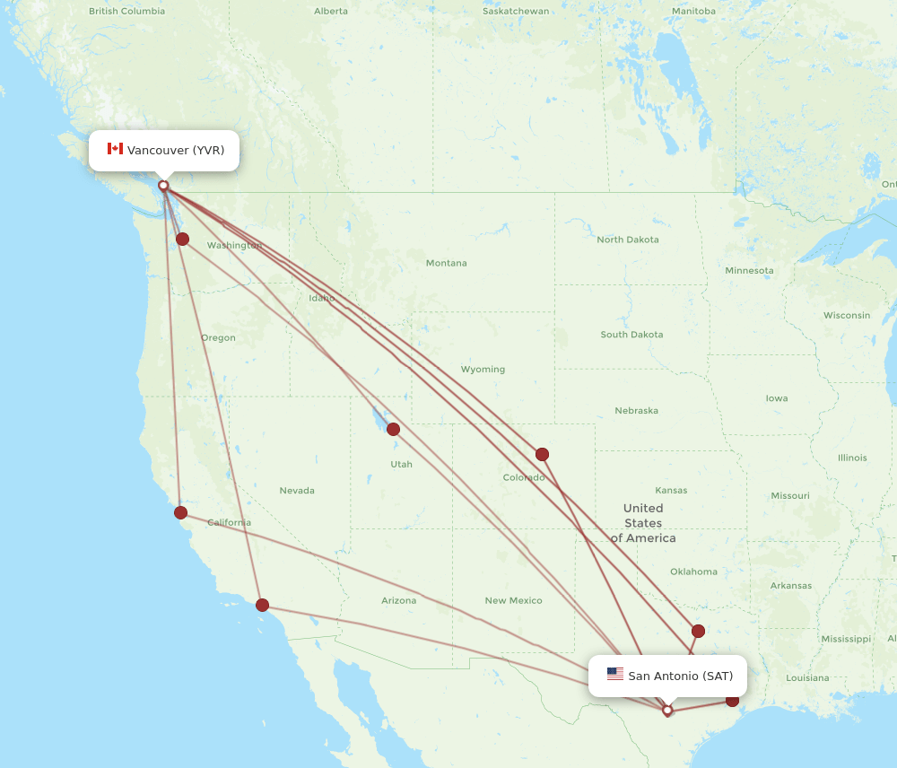 SAT-YVR flight routes