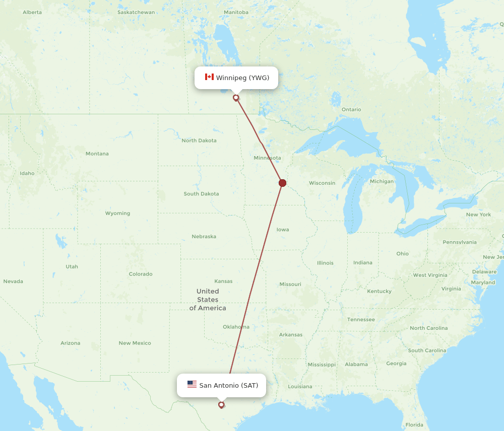 Winnipeg - San Antonio route map and flight paths