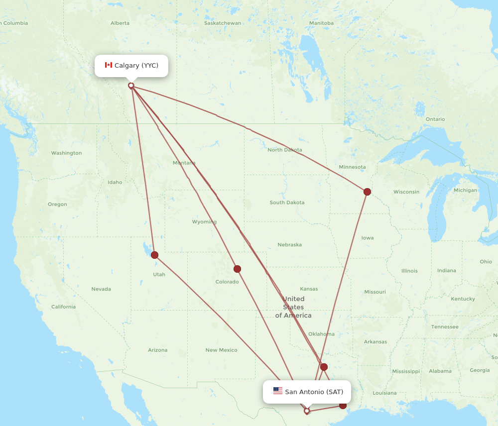 SAT-YYC flight routes