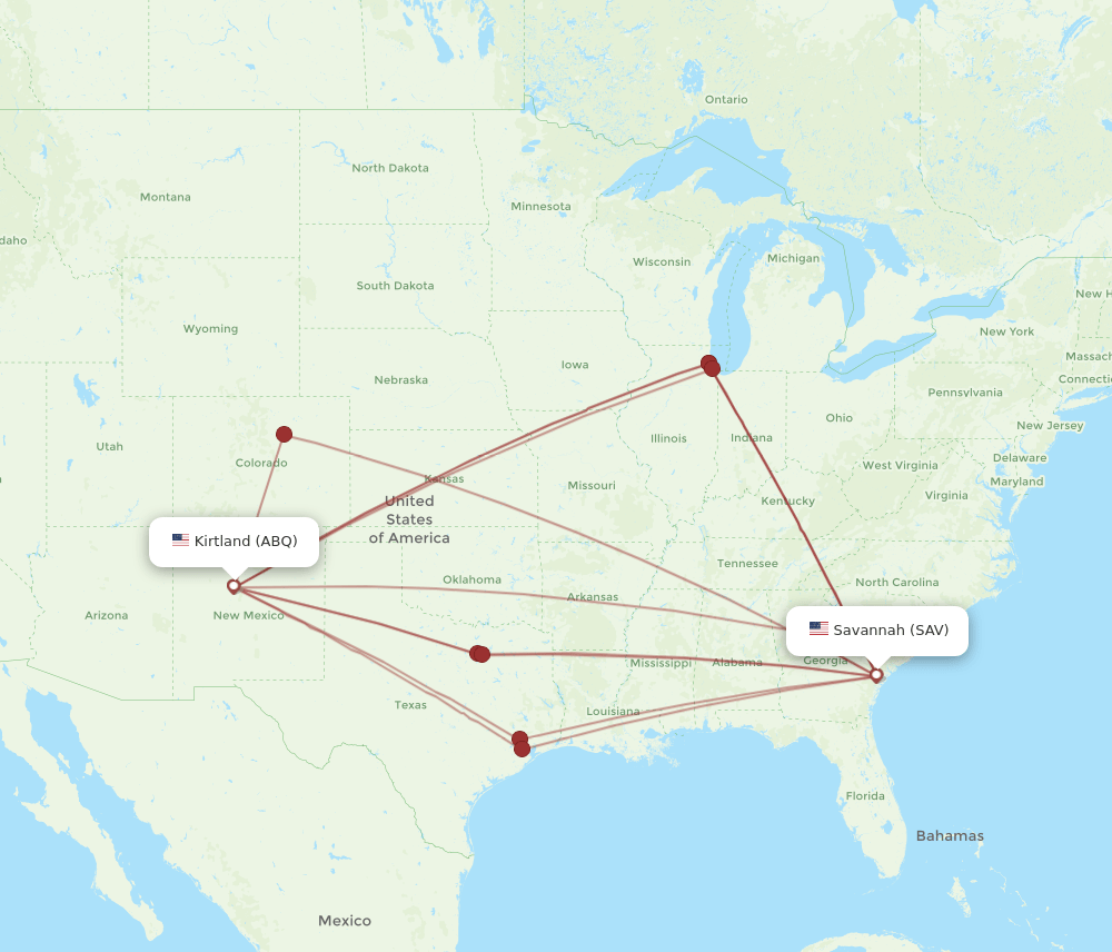 SAV-ABQ flight routes