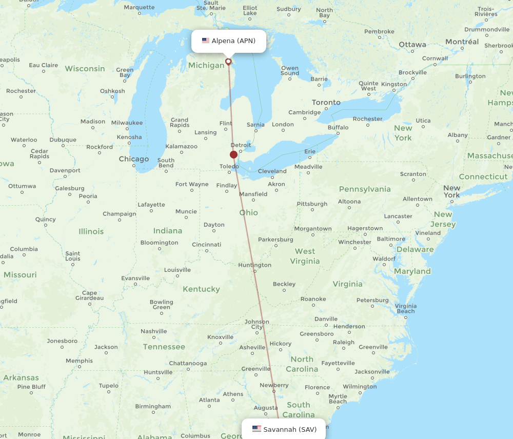 SAV-APN flight routes