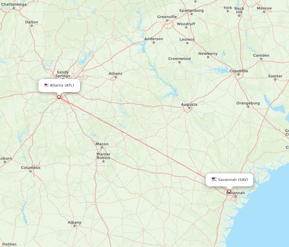 Savannah - Atlanta route map and flight paths
