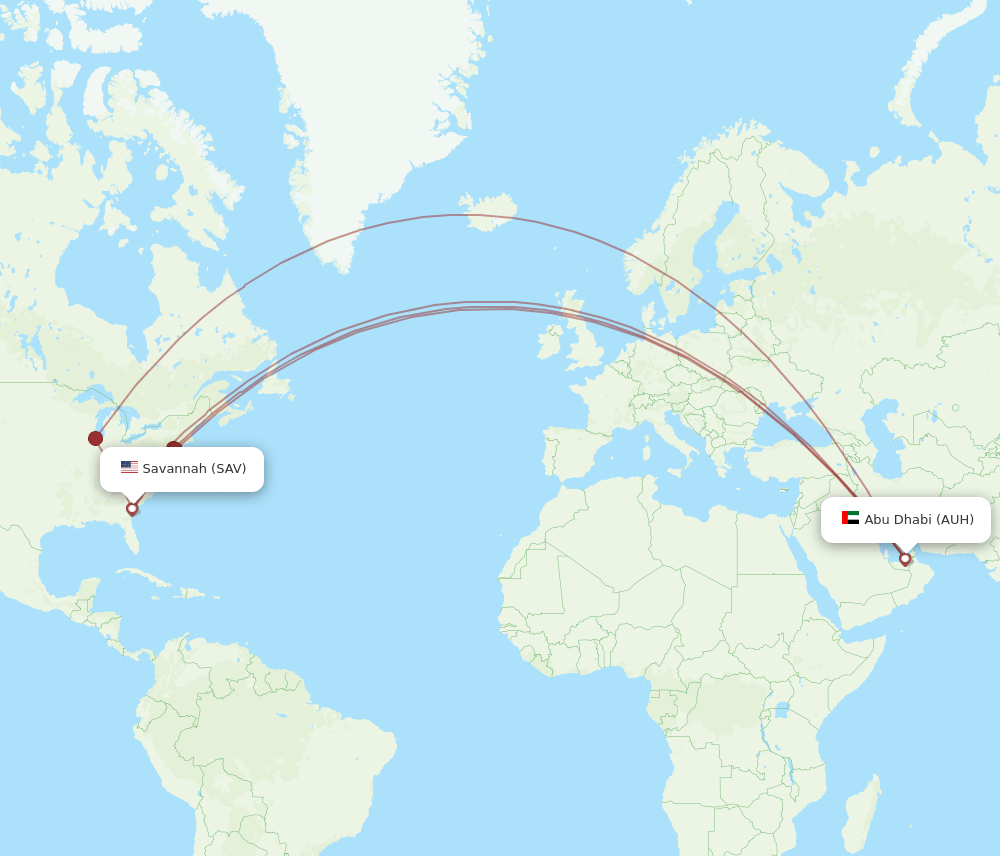 SAV-AUH flight routes