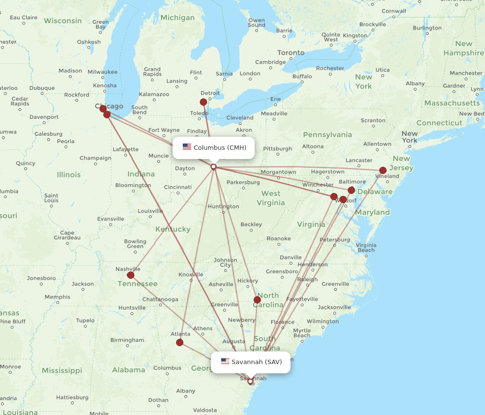 SAV-CMH flight routes