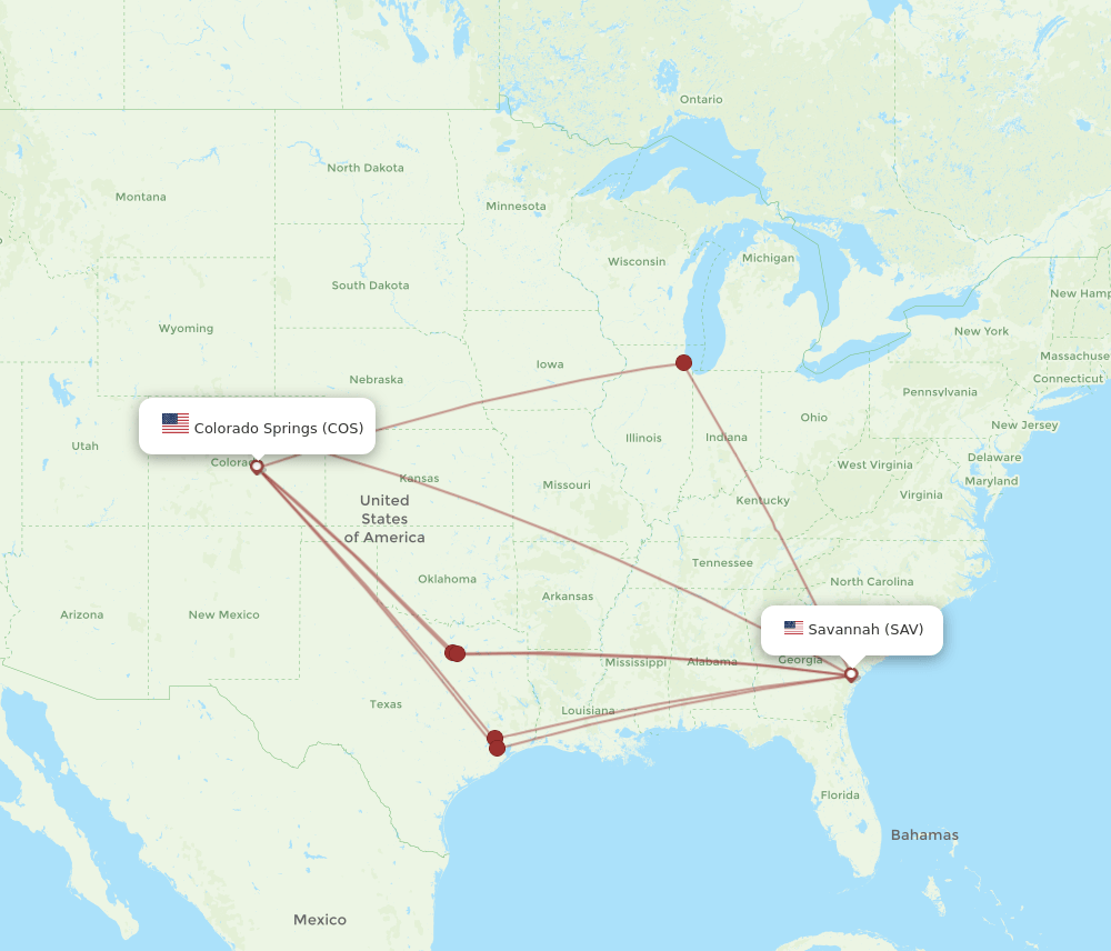 SAV-COS flight routes
