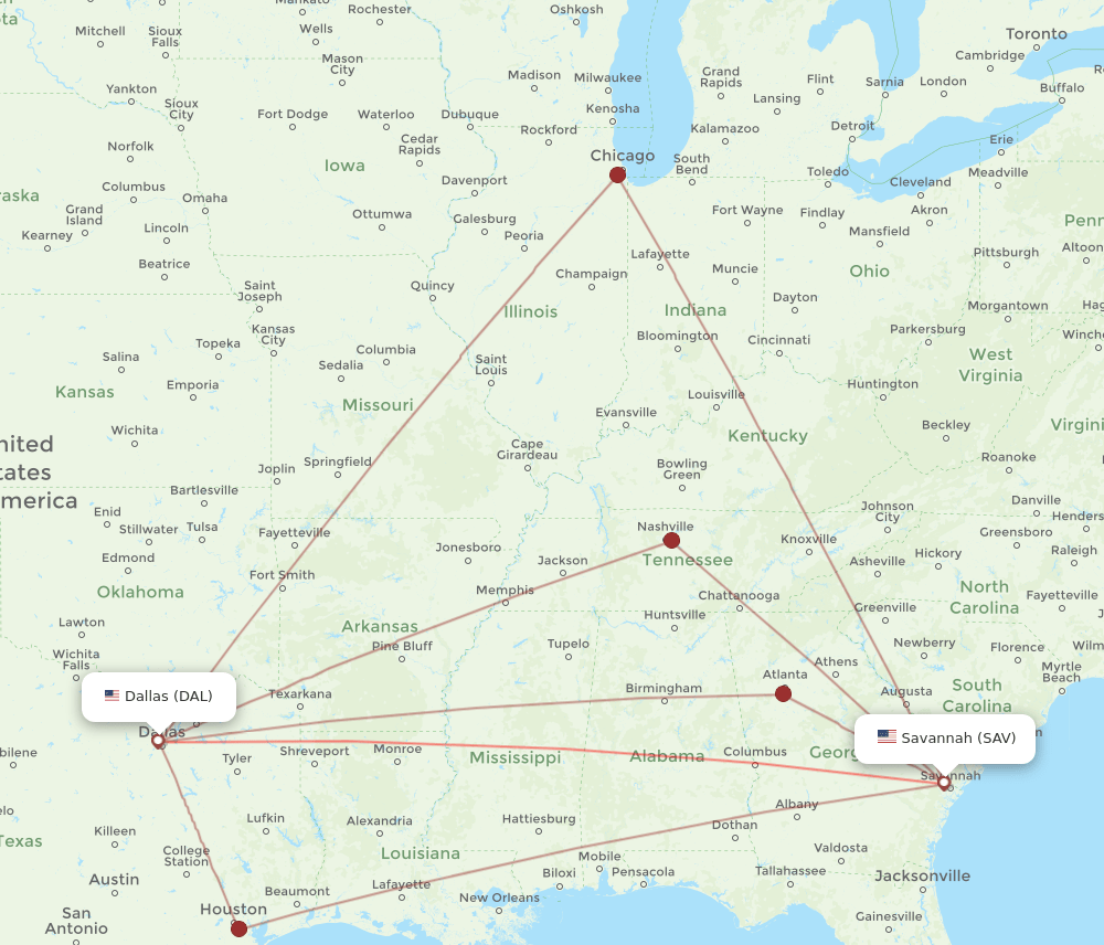 SAV-DAL flight routes