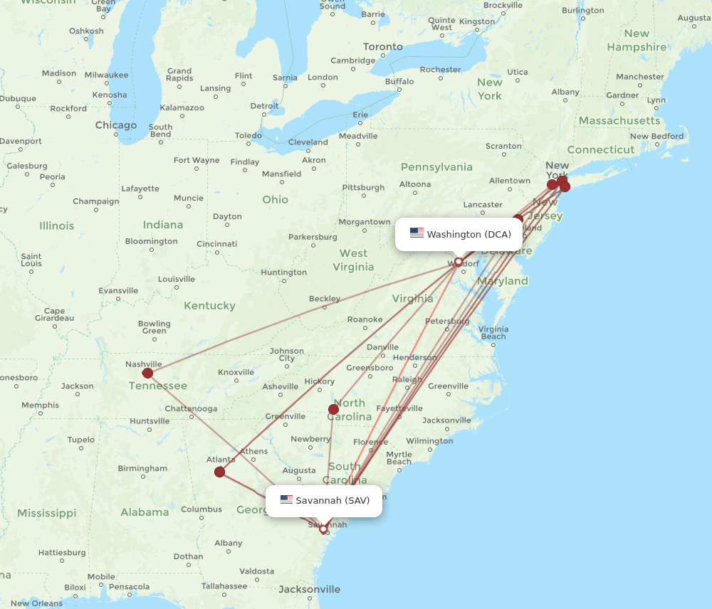 SAV-DCA flight routes