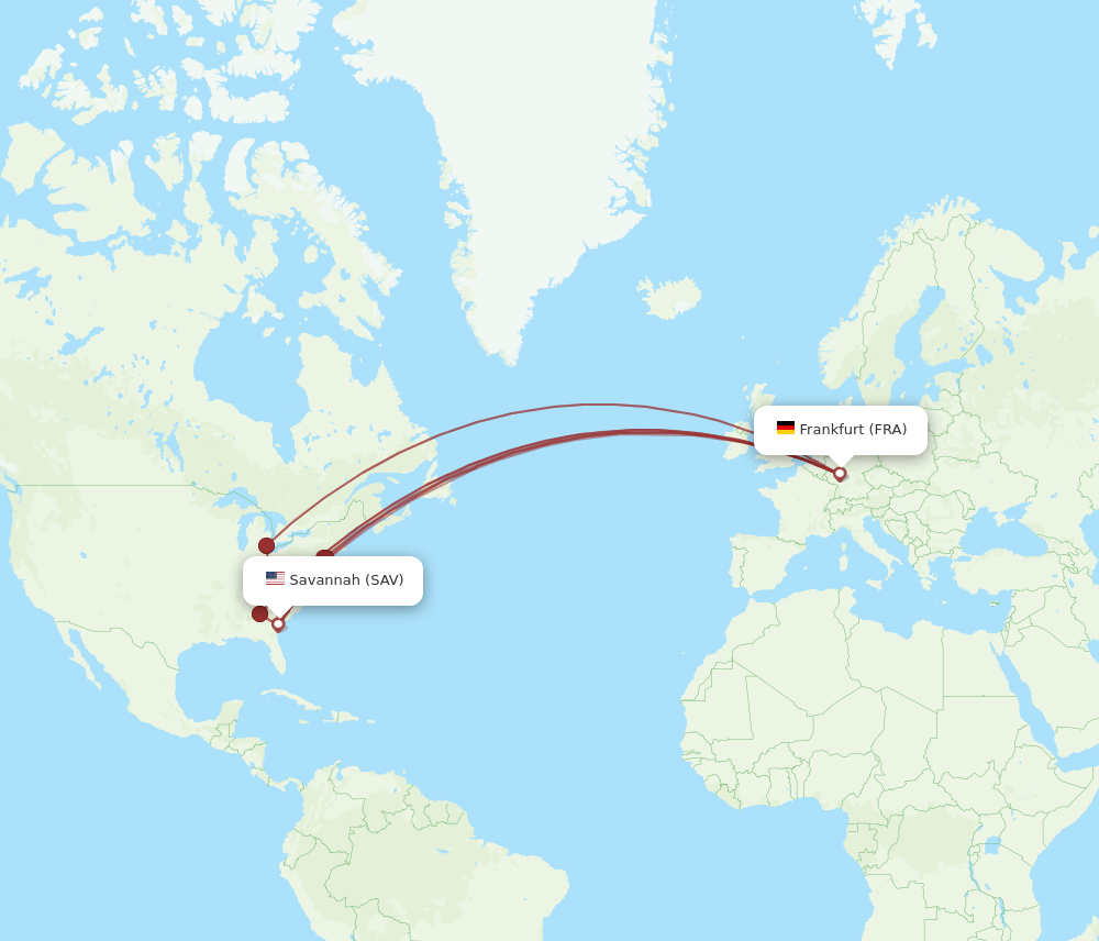 SAV to FRA flights and routes map