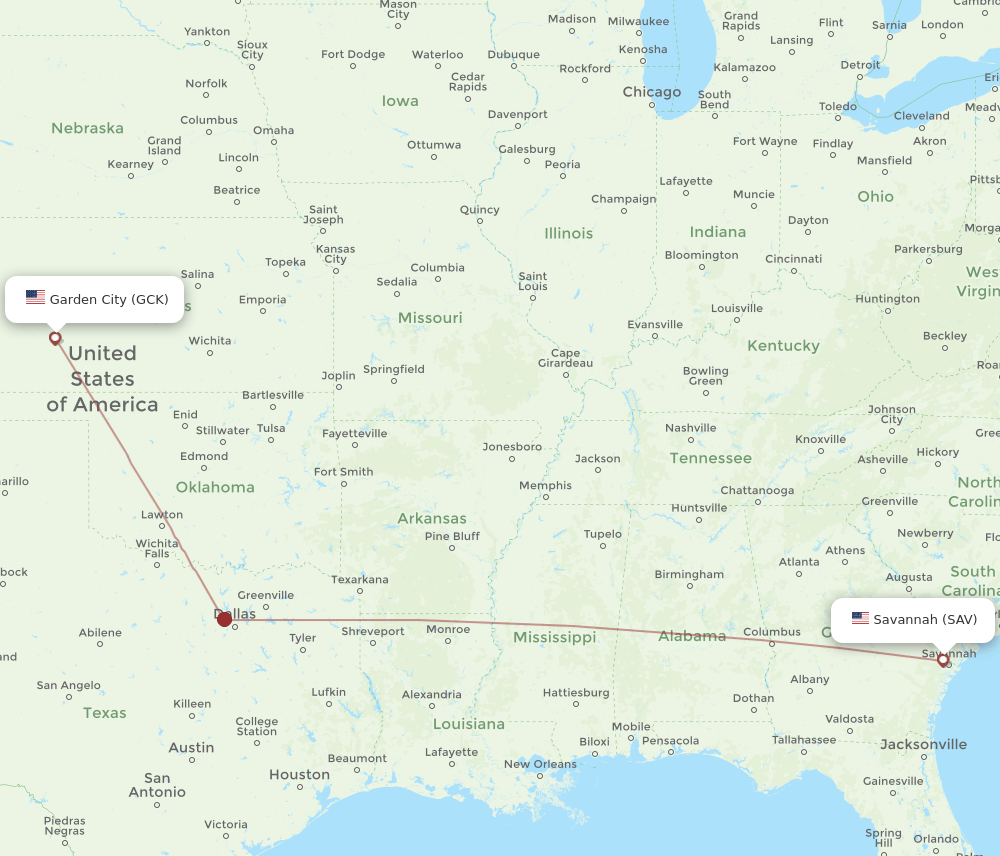 SAV-GCK flight routes