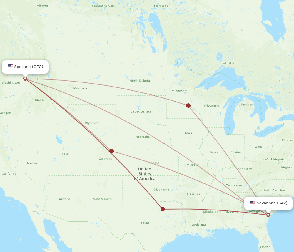 SAV-GEG flight routes