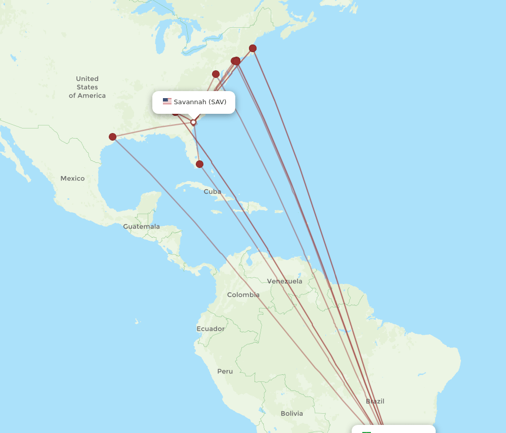 SAV-GRU flight routes