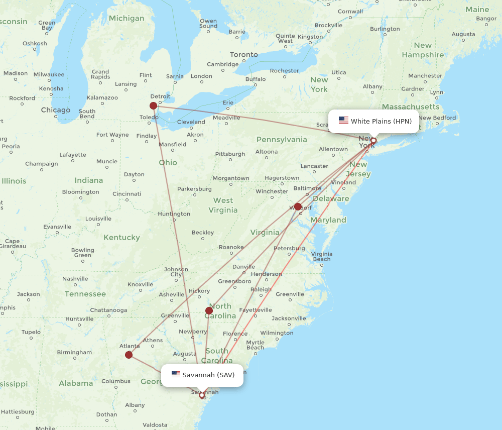 SAV-HPN flight routes