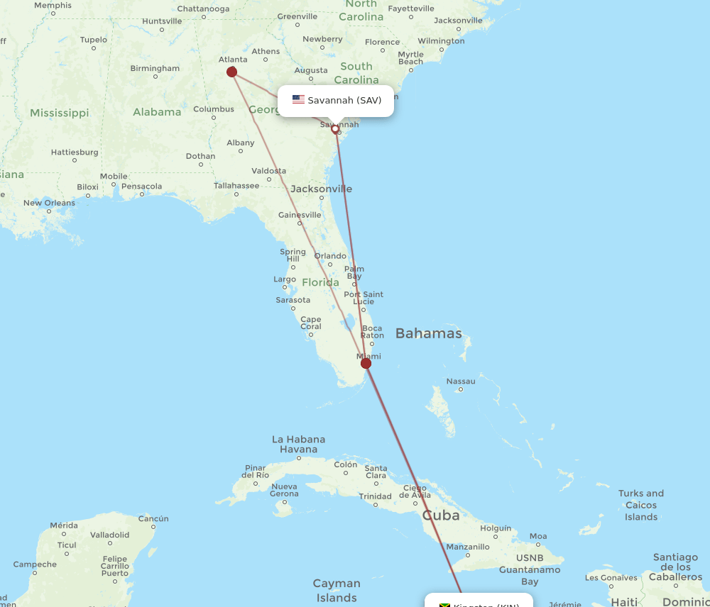 SAV-KIN flight routes