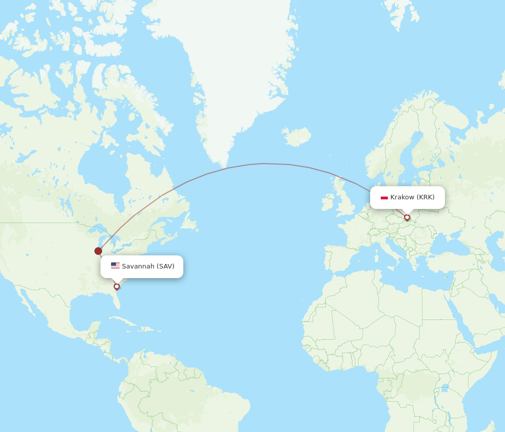 SAV-KRK flight routes