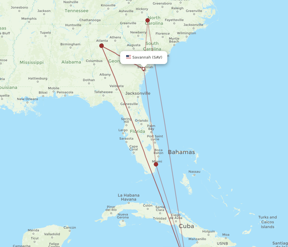 SAV-MBJ flight routes