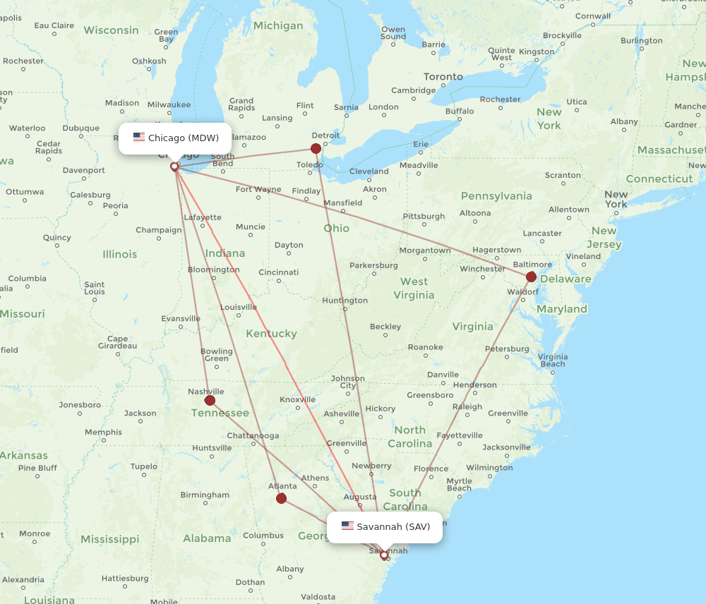 SAV-MDW flight routes